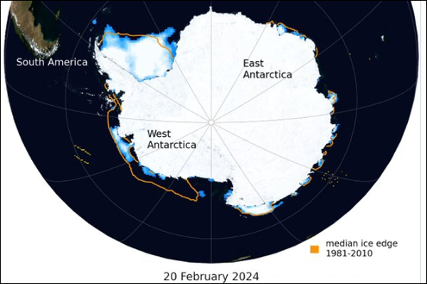 Antarctic sea ice extent minimum 2024