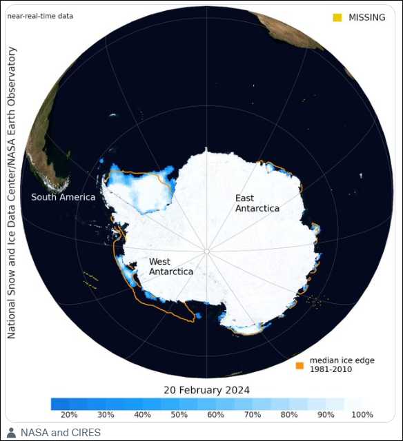 Antarctic sea ice extent Feb 2024