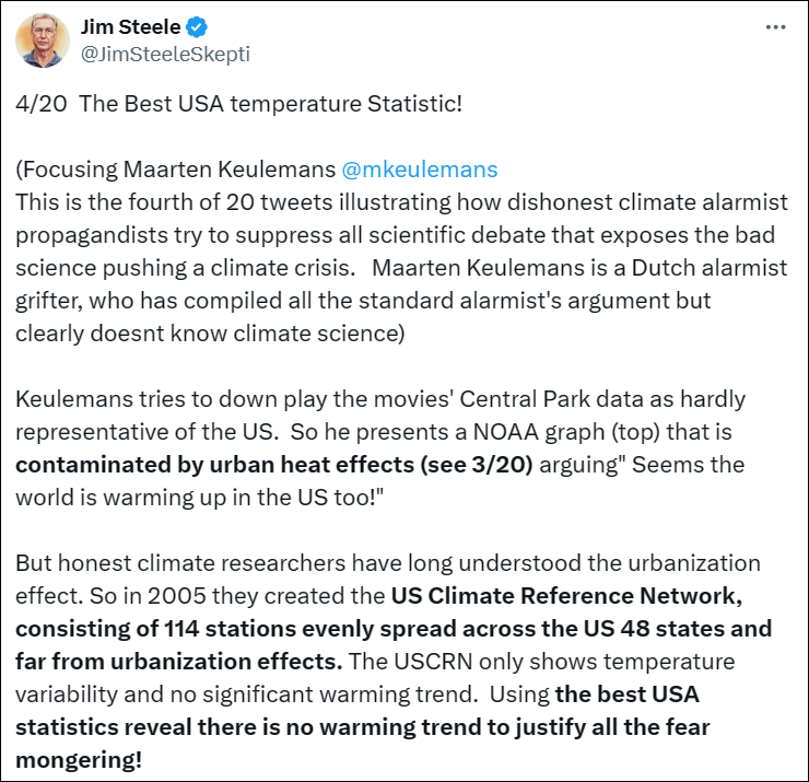 Jim Steele temperature comparison