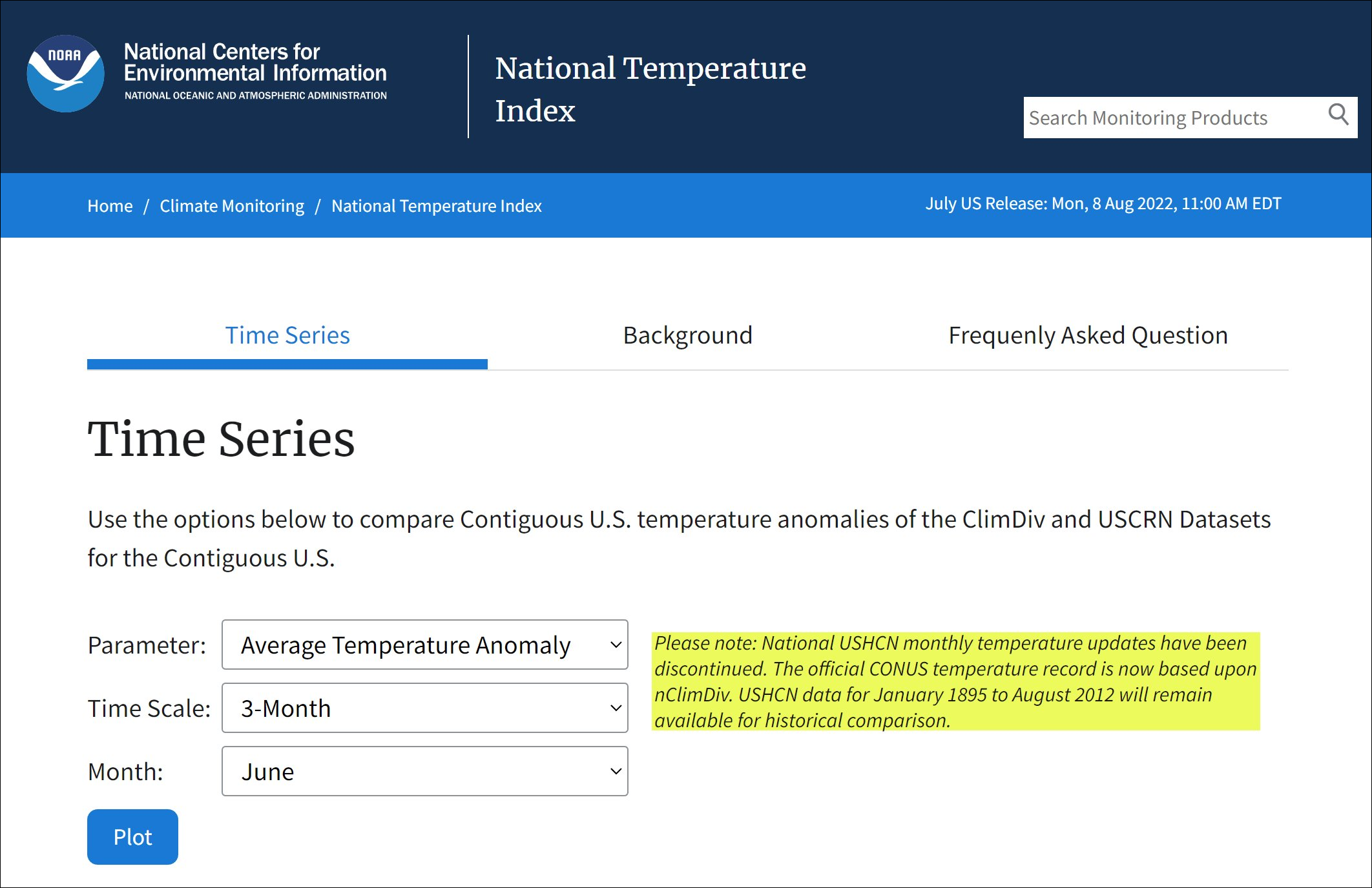 CONUS temperature record no longer uses USHCN